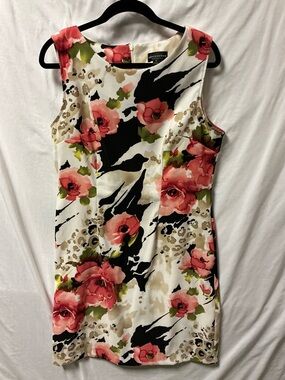 connected apparel Cream Sheath Dress with Pink Floral Print